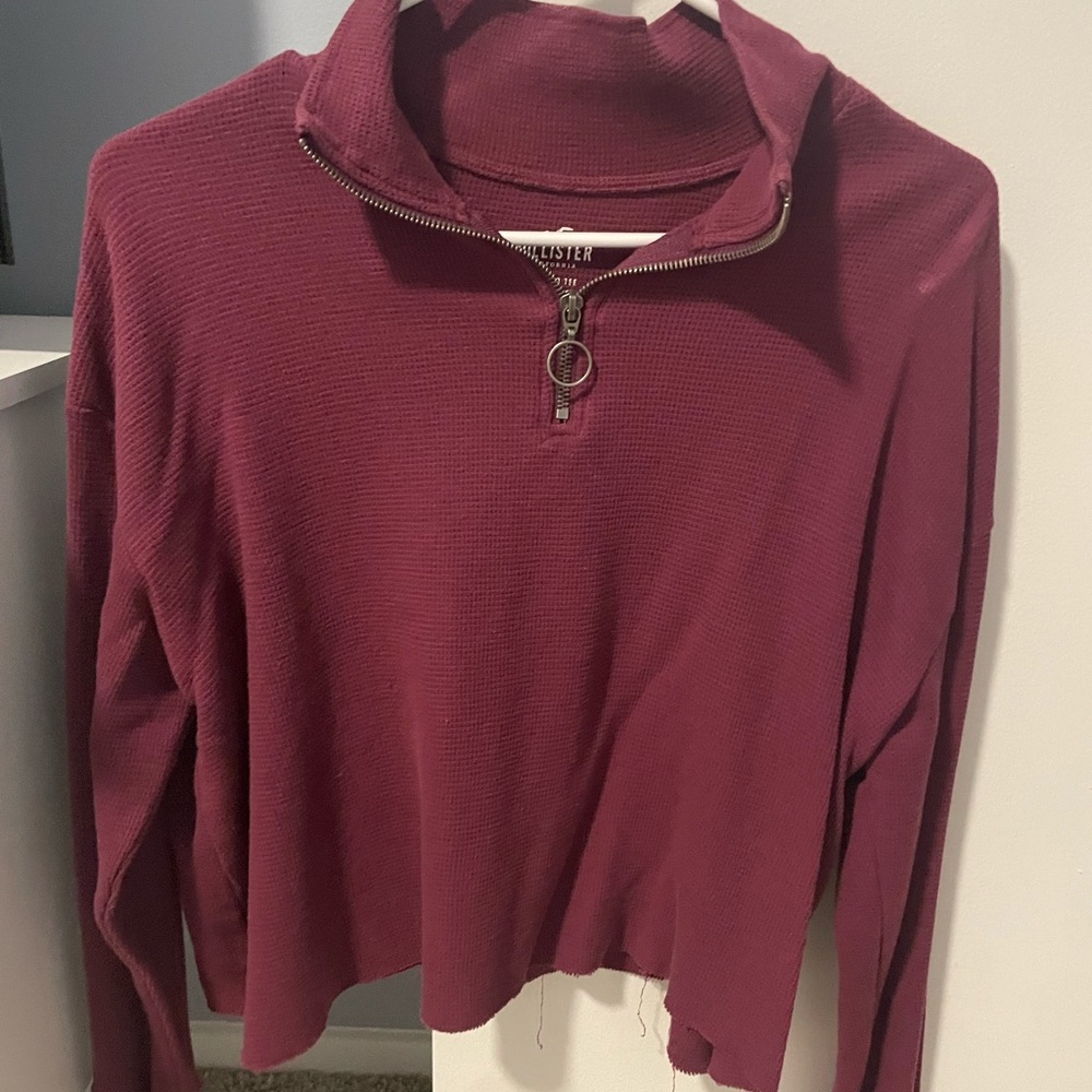 Hollister Women's Maroon Quarter-Zip Sweatshirt